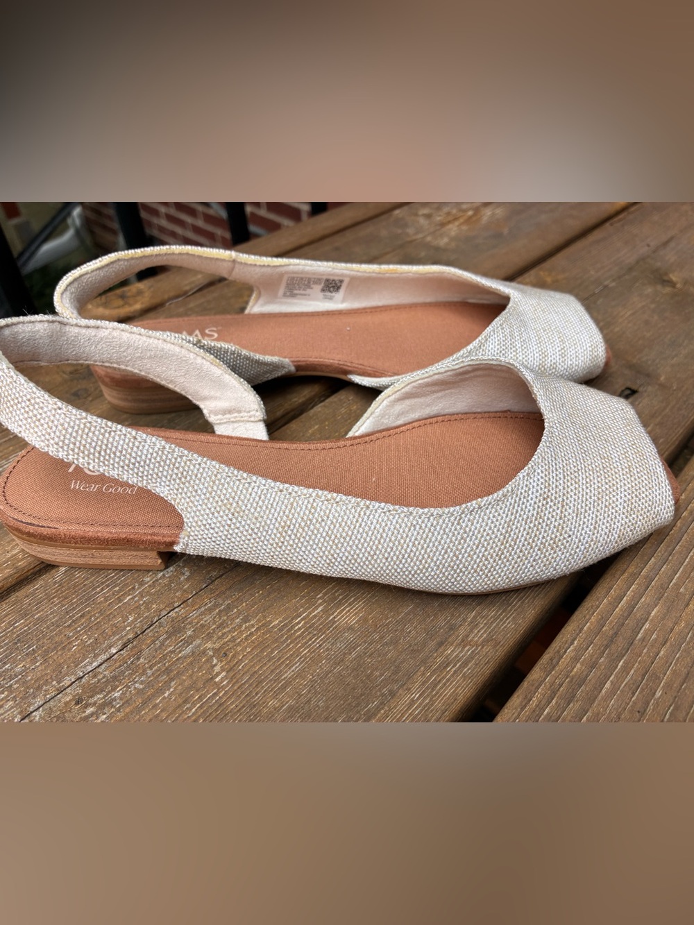 Tom’s Women's Slingback Peep-Toe Ballet Flats in Ivory 7.5